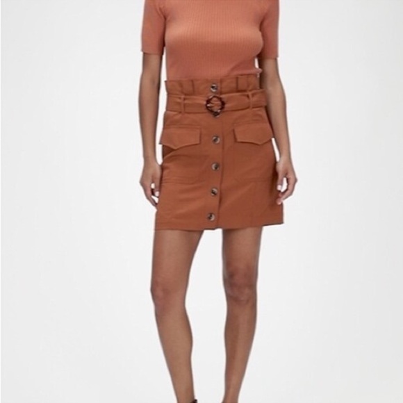 NWT Banana Republic Rust Orange Paper Bag Skirt with Belt womens 14 petite - Picture 3 of 10
